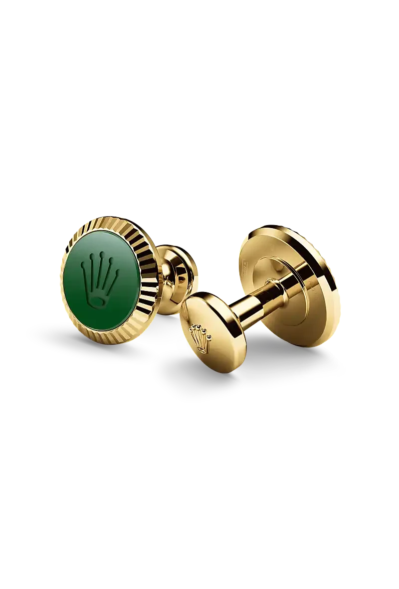 Rolex Manschettenknöpfe „Riffeldesign“ in Gelbgold und Keramik, a1038 bei Uhren Schmiemann