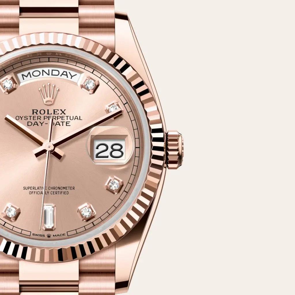 Rolex Day-Date in 18 Karat Everose-Gold, M128235-0009-7 – Uhren Schmiemann
