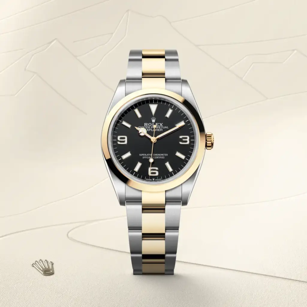 Rolex Explorer in Rolesor gelb (Kombination aus Edelstahl Oystersteel und Gelbgold), M124273-0001-3 – Uhren Schmiemann