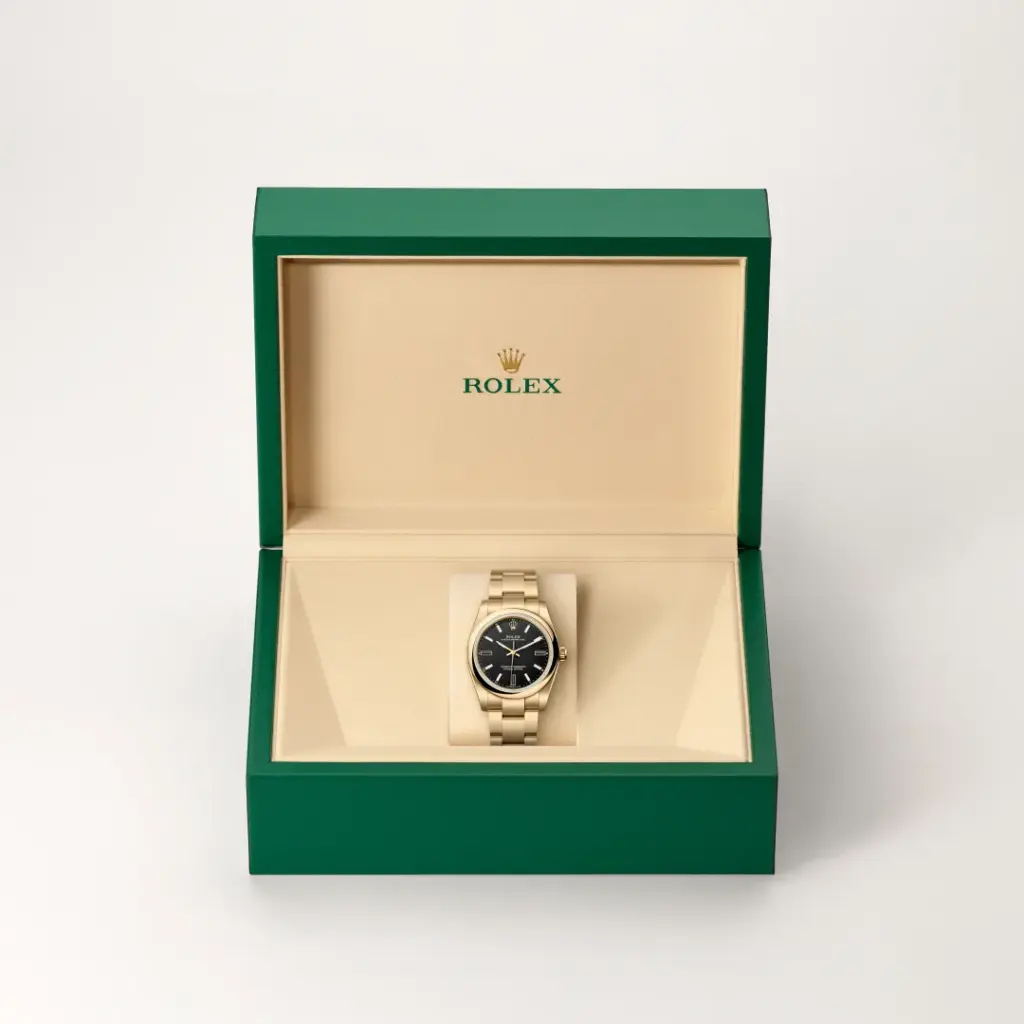 Rolex Oyster Perpetual in 18 Karat Gelbgold, M124208-0001-5 – Uhren Schmiemann