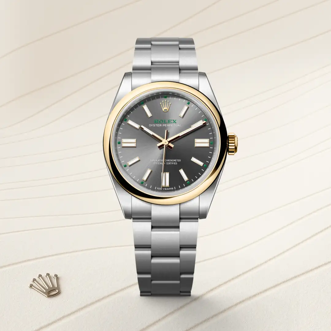 Rolex Oyster Perpetual in Rolesor gelb (Kombination aus Edelstahl Oystersteel und Gelbgold), M134303-0001-3 – Uhren Schmiemann