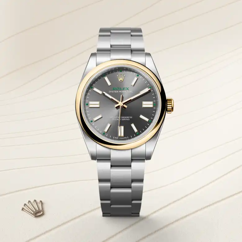 Rolex Oyster Perpetual in Rolesor gelb (Kombination aus Edelstahl Oystersteel und Gelbgold), M134303-0001-4 – Uhren Schmiemann
