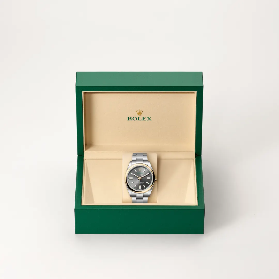 Rolex Oyster Perpetual in Rolesor gelb (Kombination aus Edelstahl Oystersteel und Gelbgold), M134303-0001-5 – Uhren Schmiemann