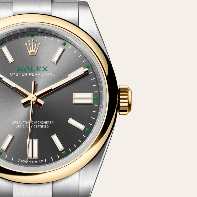 Rolex Oyster Perpetual in Rolesor gelb (Kombination aus Edelstahl Oystersteel und Gelbgold), M134303-0001-8 – Uhren Schmiemann